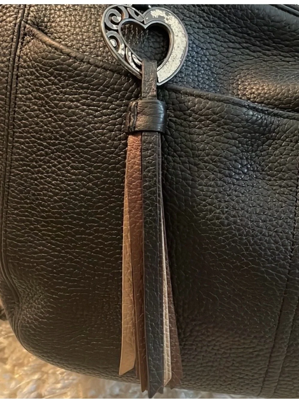 Brighton Black Pebbled Leather Hobo bag with braided leather straps 13.5x9